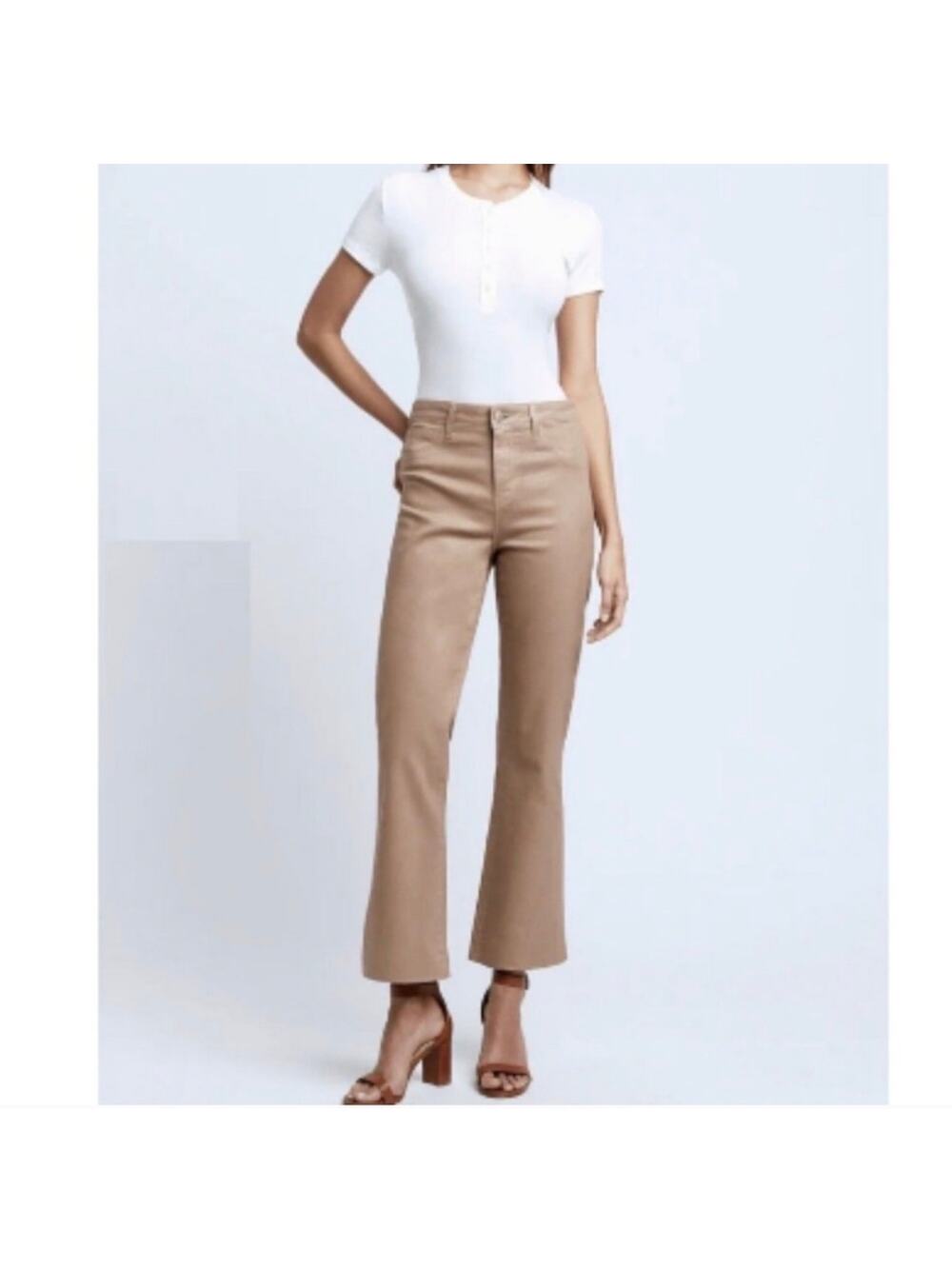 L'Agence Jeans Womens 30 Tan Kendra High Rise Cropped Flare Cappuccino Coated
